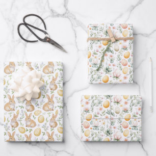 Easter Bunny Eggs Florals Wrapping Paper Sheets