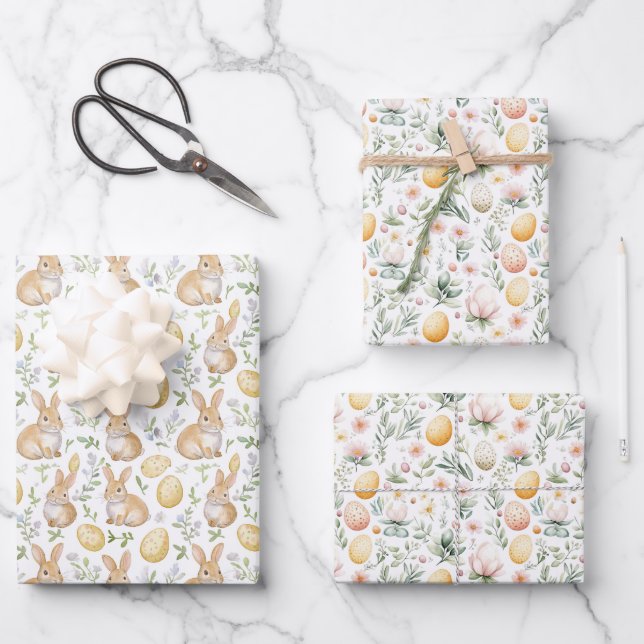 Easter Bunny Eggs Florals  Wrapping Paper Sheets (Front)