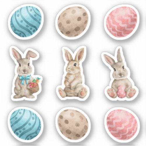 Easter Bunny Eggs Fun Cute Watercolor Sticker