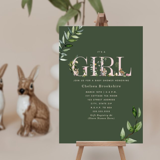 Easter Bunny Eggs Green Girl Baby Shower Invitation (Creator Uploaded)