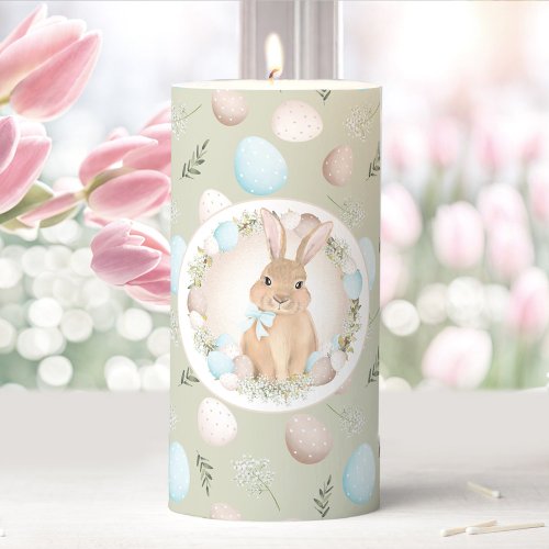 EASTER BUNNY  EGGS Green Pastel Greenery Pillar Candle
