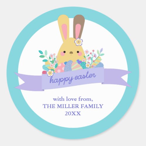 Easter Bunny  Eggs Happy Easter Classic Round Sticker