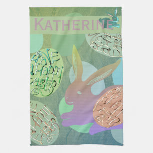 Easter Bunny Eggs "Happy Easter" Kitchen Towel