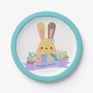 Easter Bunny & Eggs Happy Easter Paper Plate