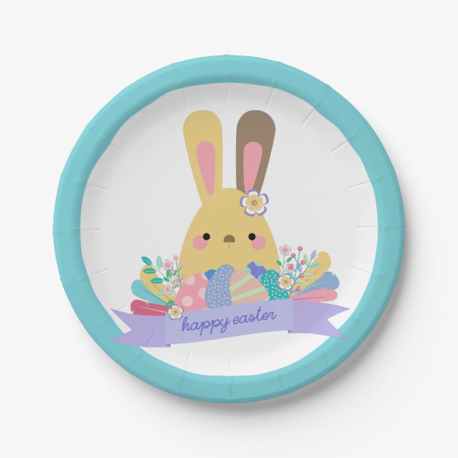 Easter Bunny & Eggs Happy Easter Paper Plates (Front)