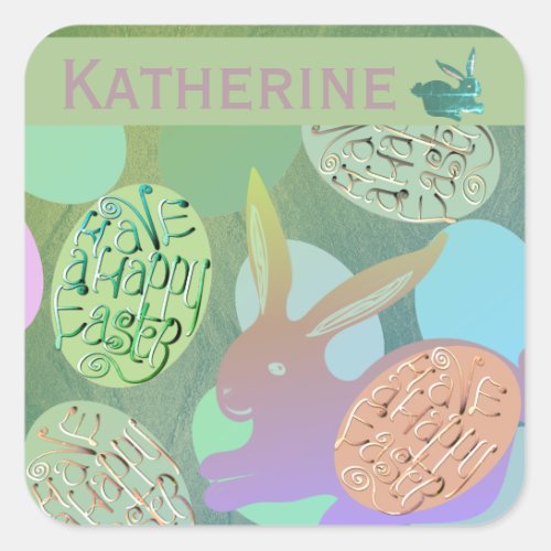 Easter Bunny Eggs Happy Easter Square Sticker