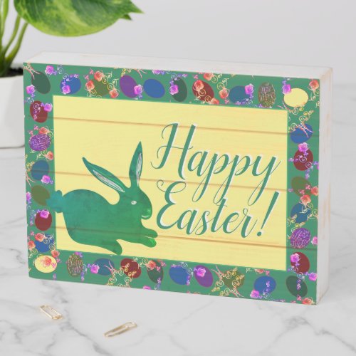 Easter Bunny Eggs Monogram Green  Wooden Box Sign