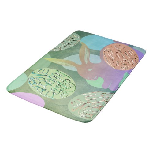 Easter Bunny Eggs on Blue Green Bath Mat Easter Bunny Eggs on Blue Green Bath Mat