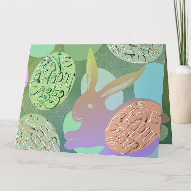 Easter Bunny Eggs on Blue Green  Card (Front)