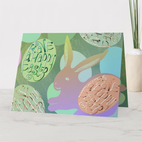 Easter Bunny Eggs on Blue Green  Card