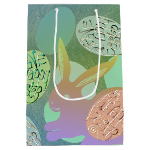 Easter Bunny Eggs on Blue Green Medium Gift Bag