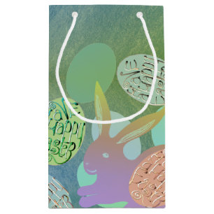 Easter Bunny Eggs on Blue Green Small Gift Bag