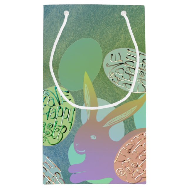 Easter Bunny Eggs on Blue Green  Small Gift Bag (Back)