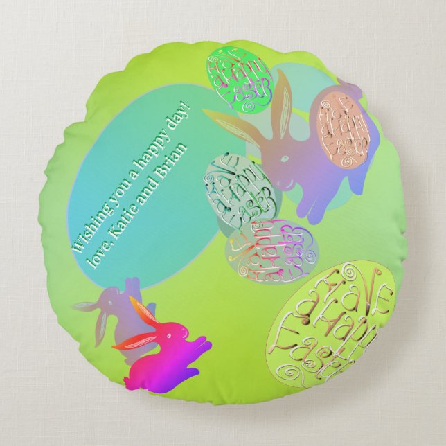 Easter Bunny Eggs Round Pillow (Front)