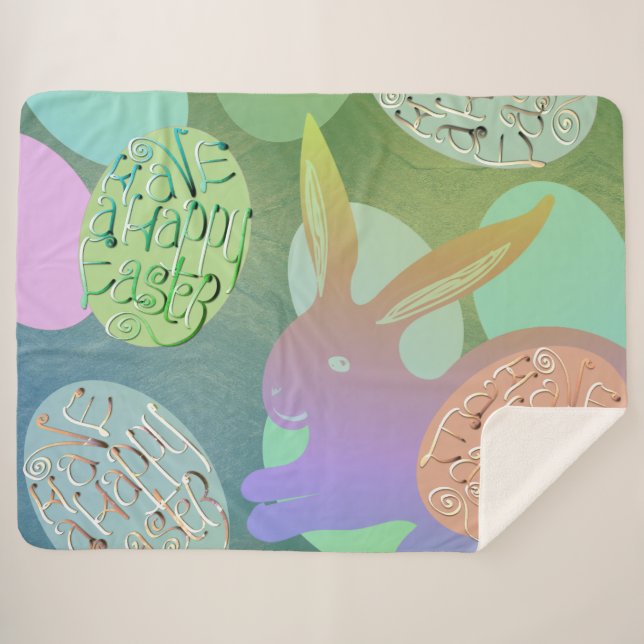 Easter Bunny Eggs Sherpa Blanket (Front (Horizontal))