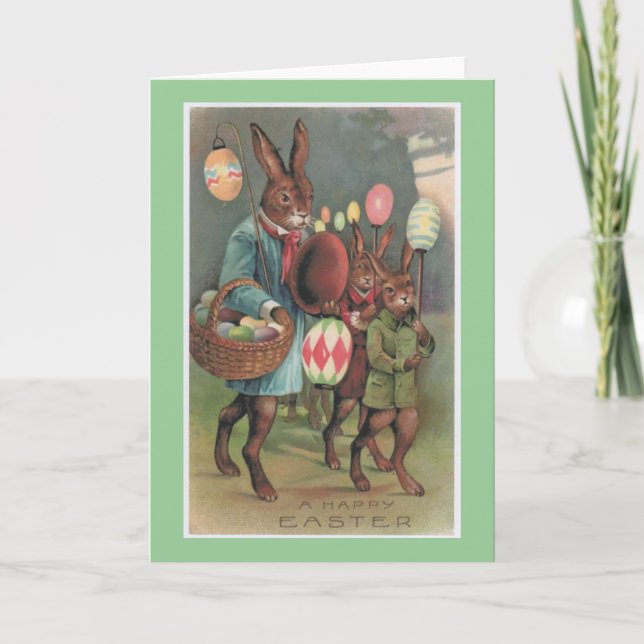 Easter Bunny & Eggs Vintage Greeting Card (Front)