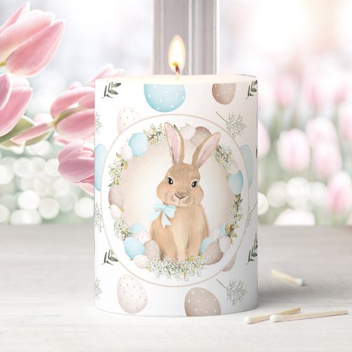 EASTER BUNNY  EGGS White Pastel Pillar Candle