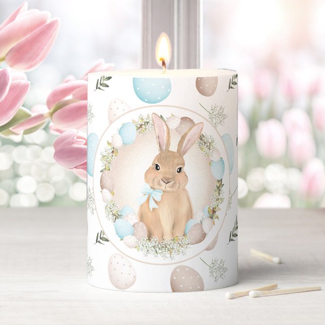 EASTER BUNNY & EGGS White Pastel Pillar Candle (EASTER BUNNY & EGGS White Pastel Pillar Candle)