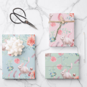 Easter Bunny Elegance Three Color Wrapping Paper Sheets