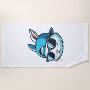 Easter Bunny Face Baseball Cap Sunglasses Rabbit B Beach Towel