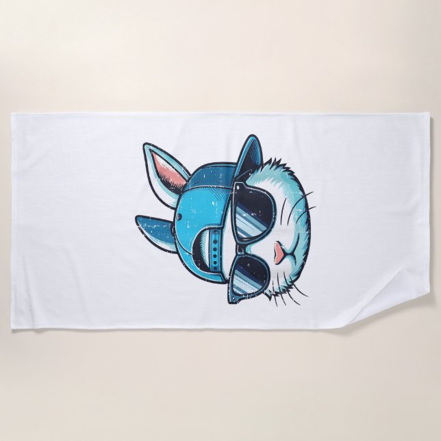 Easter Bunny Face Baseball Cap Sunglasses Rabbit B Beach Towel (Front)