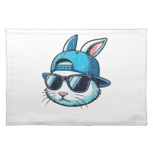 Easter Bunny Face Baseball Cap Sunglasses Rabbit B Cloth Placemat