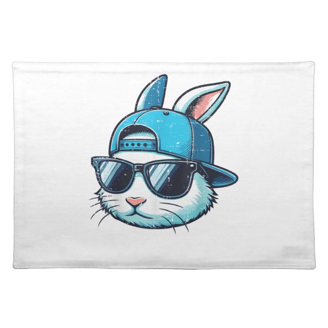 Easter Bunny Face Baseball Cap Sunglasses Rabbit B Cloth Placemat (Front)