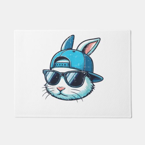 Easter Bunny Face Baseball Cap Sunglasses Rabbit B Doormat