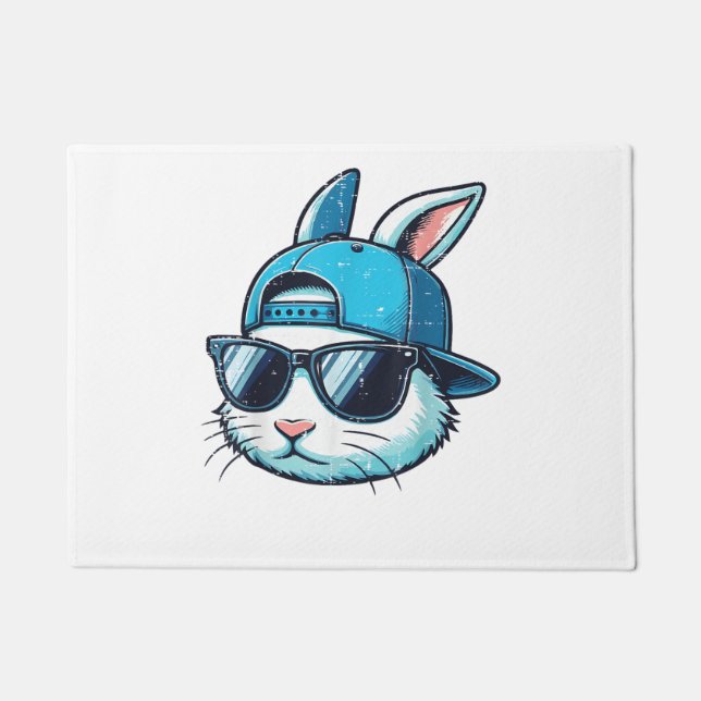 Easter Bunny Face Baseball Cap Sunglasses Rabbit B Doormat (Front)