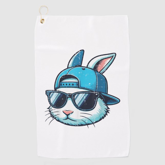 Easter Bunny Face Baseball Cap Sunglasses Rabbit B Golf Towel (Front)
