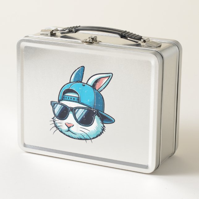 Easter Bunny Face Baseball Cap Sunglasses Rabbit B Metal Lunch Box (Front)
