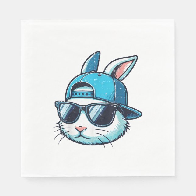Easter Bunny Face Baseball Cap Sunglasses Rabbit B Napkins (Front)