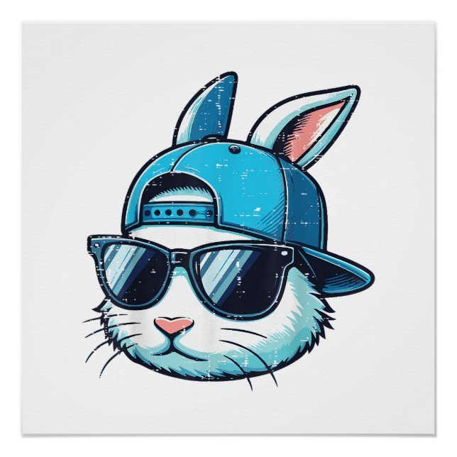 Easter Bunny Face Baseball Cap Sunglasses Rabbit B Poster (Front)