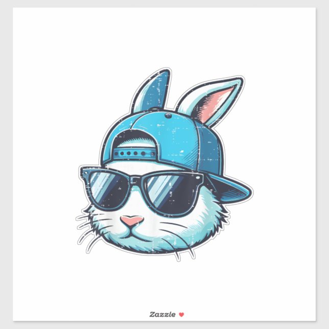 Easter Bunny Face Baseball Cap Sunglasses Rabbit B Sticker (Sheet)
