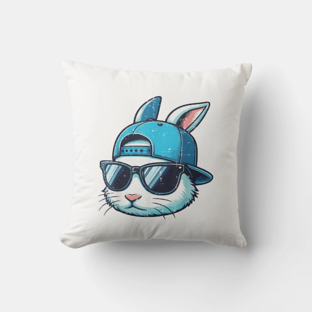 Easter Bunny Face Baseball Cap Sunglasses Rabbit B Throw Pillow (Front)