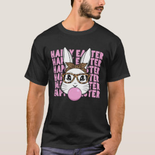 Easter Bunny Face Glasses Leopard Happy Easter Day T-Shirt