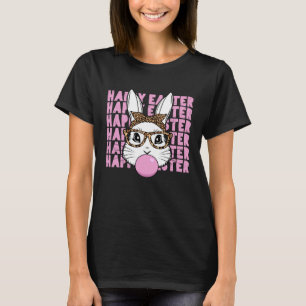 Easter Bunny Face Glasses Leopard Happy Easter Day T-Shirt