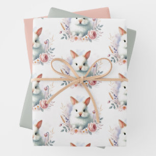 Easter Bunny Face Pastel Wrapping Paper – Set of 3