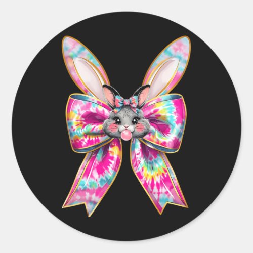 Easter Bunny Face Tie Dye Coquette Bow Easter Day  Classic Round Sticker
