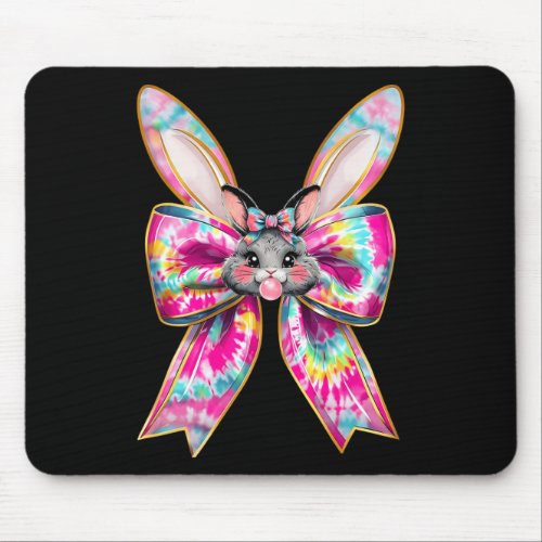 Easter Bunny Face Tie Dye Coquette Bow Easter Day  Mouse Pad