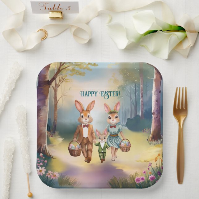 Easter Bunny Family Chasing Eggs - Painting Paper Plates (Wedding)