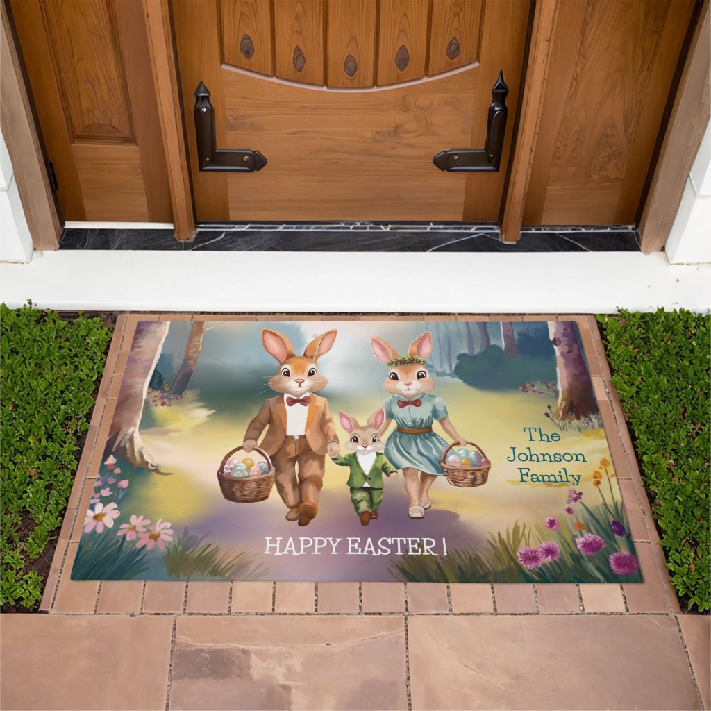 Easter Bunny Family Chasing Eggs - Personalized