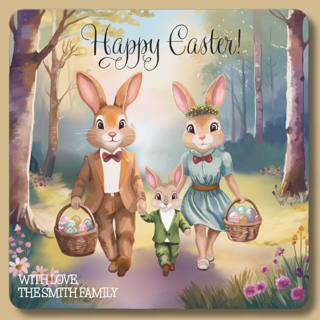 Easter Bunny Family Chasing Eggs - Watercolor Card (Creator Uploaded)