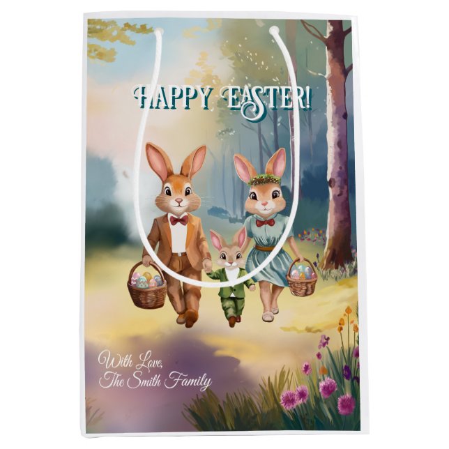 Easter Bunny Family Hunting Eggs  Medium Gift Bag (Front)