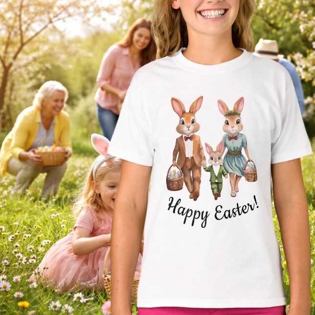 Easter Bunny Family Hunting Eggs  T-Shirt (Creator Uploaded)