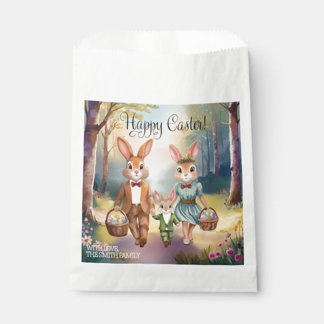 Easter Bunny Family Hunting Eggs - Watercolor Favor Bag (Front)