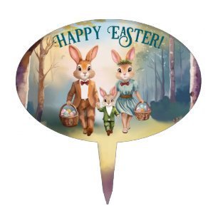 Easter Bunny Family Hunting for Eggs - Painting Cake Topper