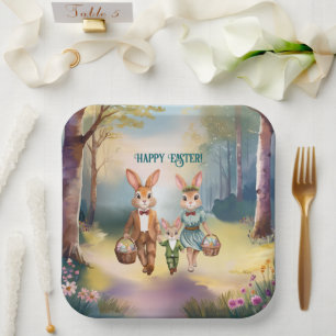 Easter Bunny Family Hunting for Eggs - Painting Paper Plates