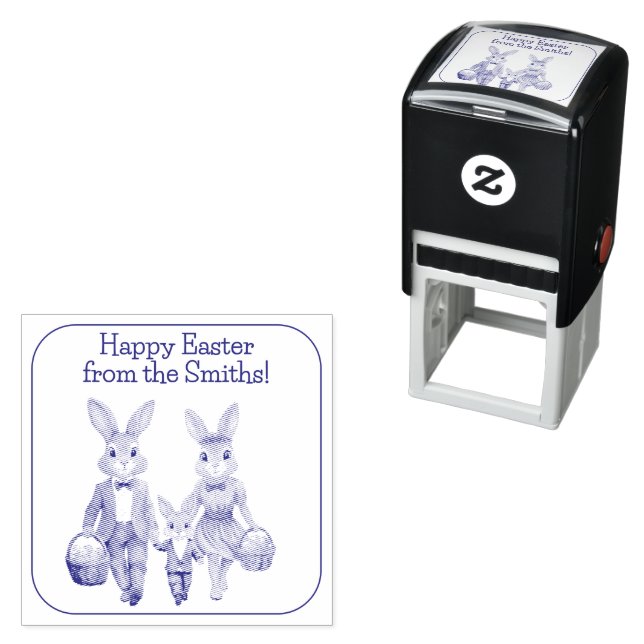 Easter Bunny Family Hunting for Eggs  Self-inking Stamp (In Situ)