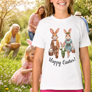 Easter Bunny Family Hunting for Eggs  T-Shirt